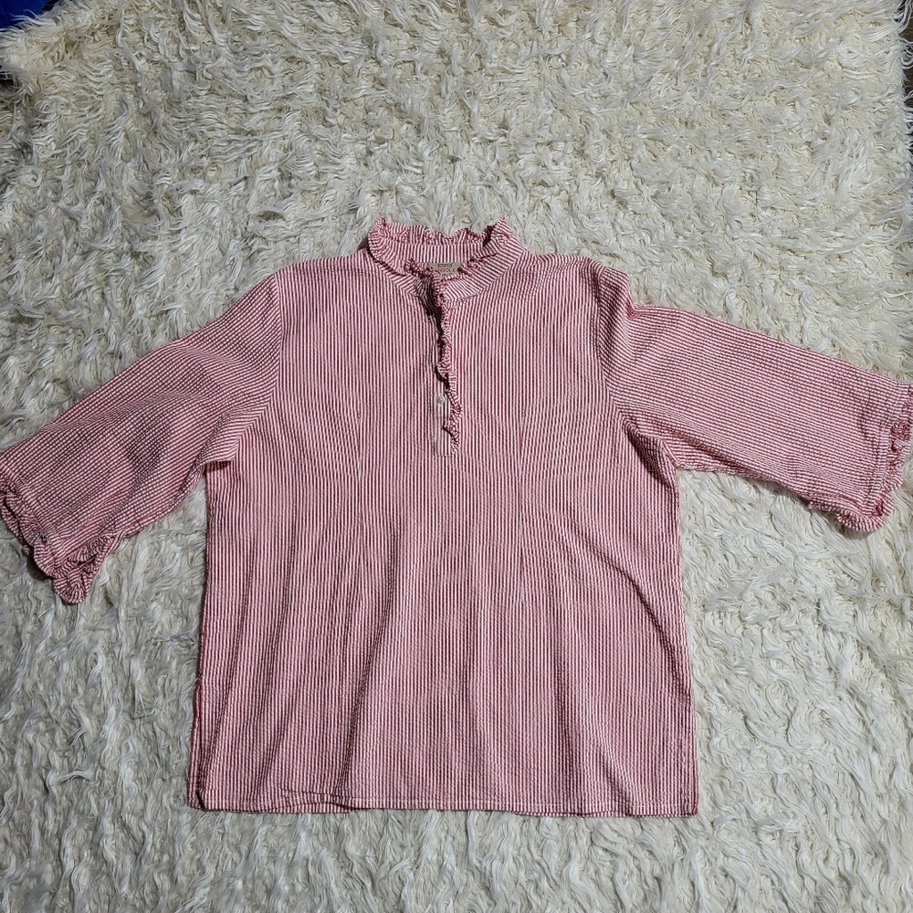 Rungolee Striped Ruffle Blouse 3/4 Sleeve Size X-Large